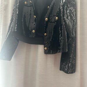 River Island Black Sequin Blazer with Gold Accents